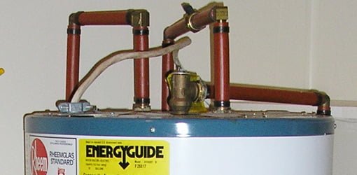 Pressure relief valve on hot water heater.