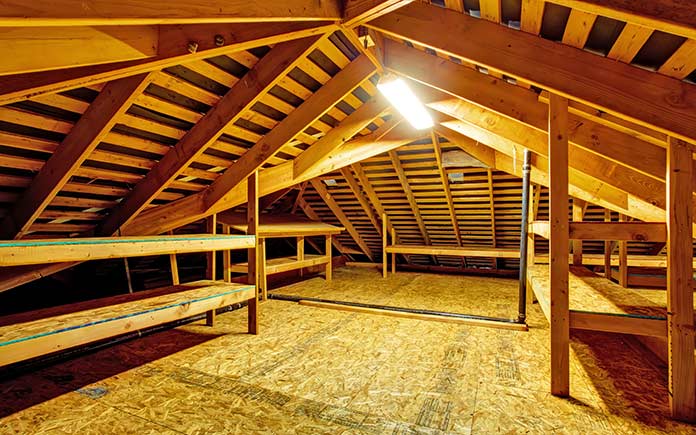 Attic with built-in shelves for storage