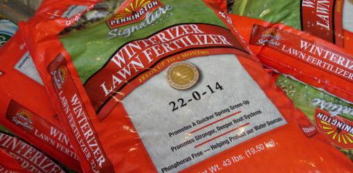 Bags of winterizer lawn fertilizer.