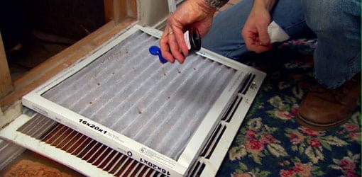 Applying scented extract to return air filter to help reduce musty odors.