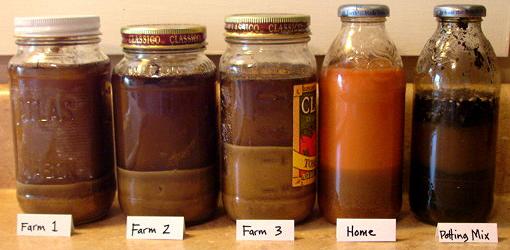 Jars with soil being tested