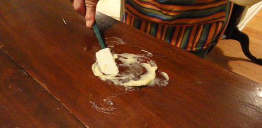 Mayonnaise applied to water stain on furniture