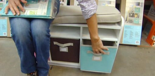 Opening a fabric drawer on the Cubbie Storage Bench by Martha Stewart Living