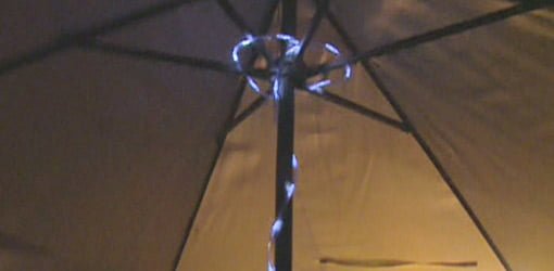 Hampton Bay Solar LED Rope Light wrapped around umbrella