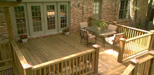 Completed wood deck on home