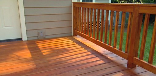 Freshly stained wood deck.
