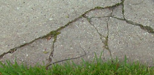 Cracks in a concrete driveway