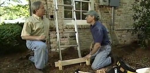 Danny Lipford and Joe Truini with properly braced ladder.