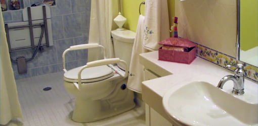 Bathroom that has been modified to make it more accessible for the elderly.
