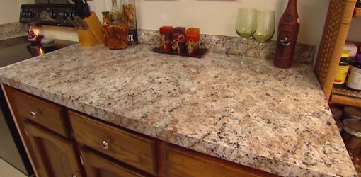 Countertop after finishing with faux granite paint.