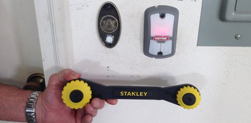 Doorbell, garage door opener, adjustable ratcheting wrench.
