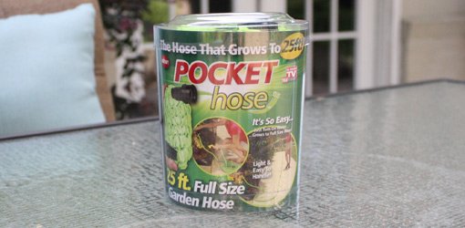 Pocket hose expanding and contracting garden hose.