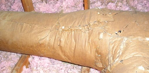 Old inadequate insulation on duct.