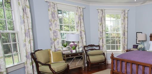 Windows with closeable drapes.