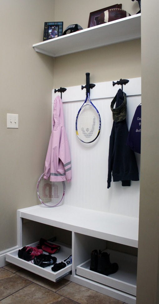 DIY Built-in drop zone bench and storage.