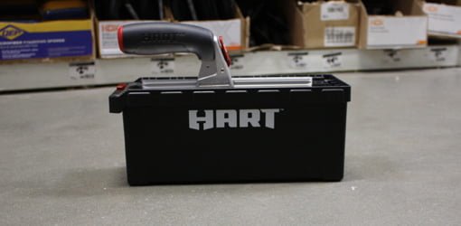 Hart Quick-Tatch Tile Combo Kit carrying case sitting on concrete floor.