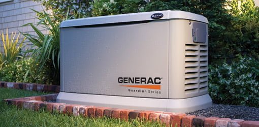 Generac Guardian standby generator in backyard.