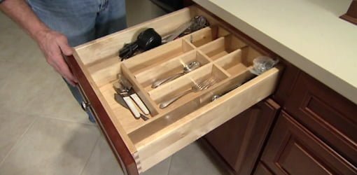 Kitchen drawer with dividers.