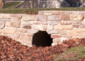Drainage ditch with stone tunnel