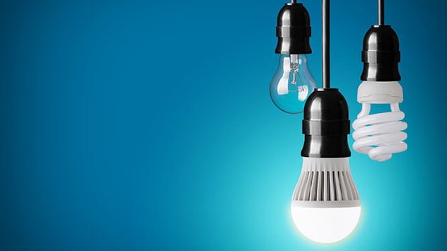 Hanging tungsten light bulb, energy saving and LED bulb
