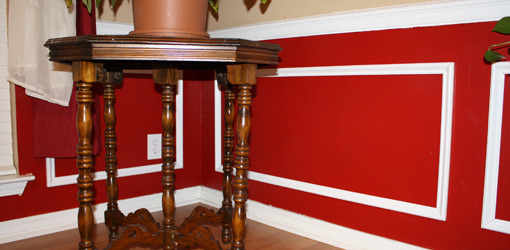 Finished faux wall wainscoting.