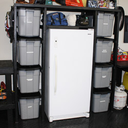 DIY plastic storage container rack.