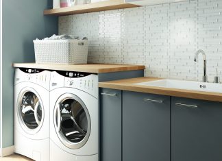 Laundry room featuring European style cabinets from Cabinets To Go