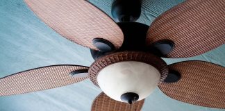 Padding ceiling fan for cooling a home during the summertime