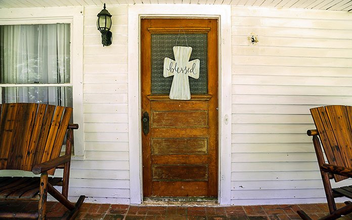 Old front door on farmhouse in Silverhill, Alabama