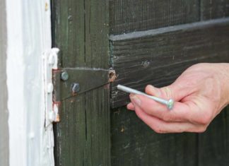 Carriage bolt securing shed door