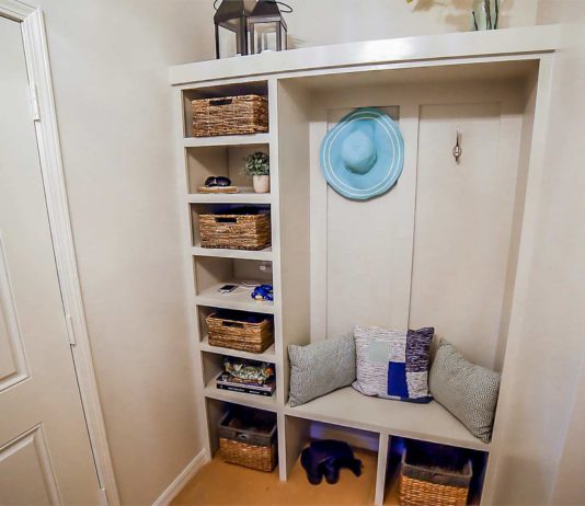 Mudroom with drop zone, after renovation