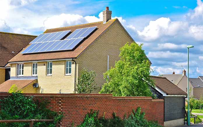 Solar panels on green home