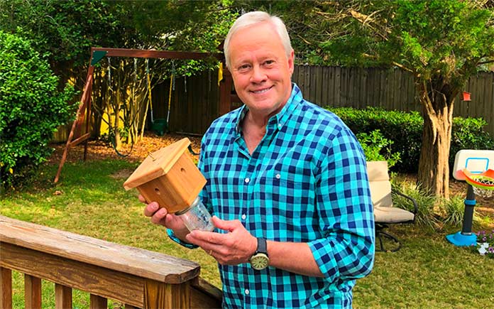 “Today’s Homeowner” host Danny Lipford displays a homemade carpenter bee trap. 