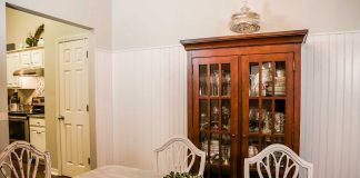 Beadboard wainscoting installed in dining room