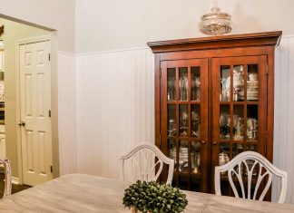 Beadboard wainscoting installed in dining room