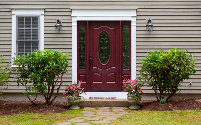 Therma-Tru fiberglass front door, as seen following New England home exterior makeover
