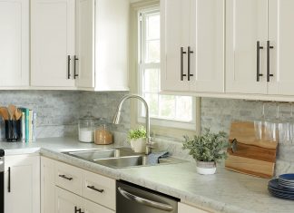 White kitchen cabinets with modern pulls in an updated kitchen from 2020