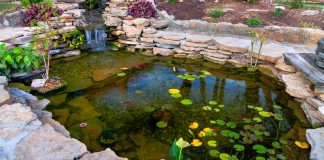 Man-made pond in a beautiful, well-designed garden