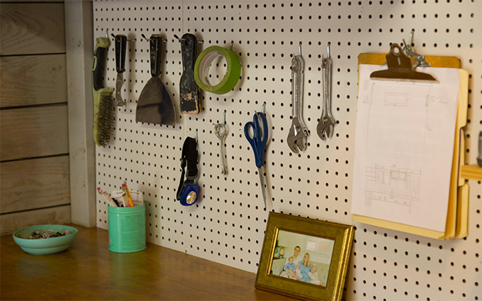 Pegboard hanging in Chelsea Lipford Wolf's dream she shed