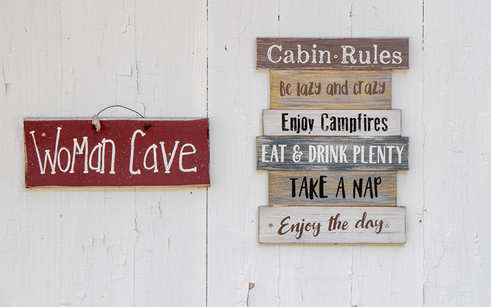 Woman cave sign, seen just outside a she shed