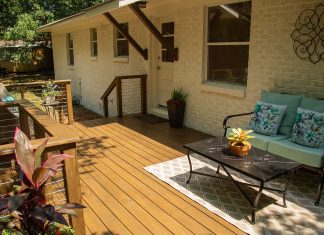 wood deck with cable railing system