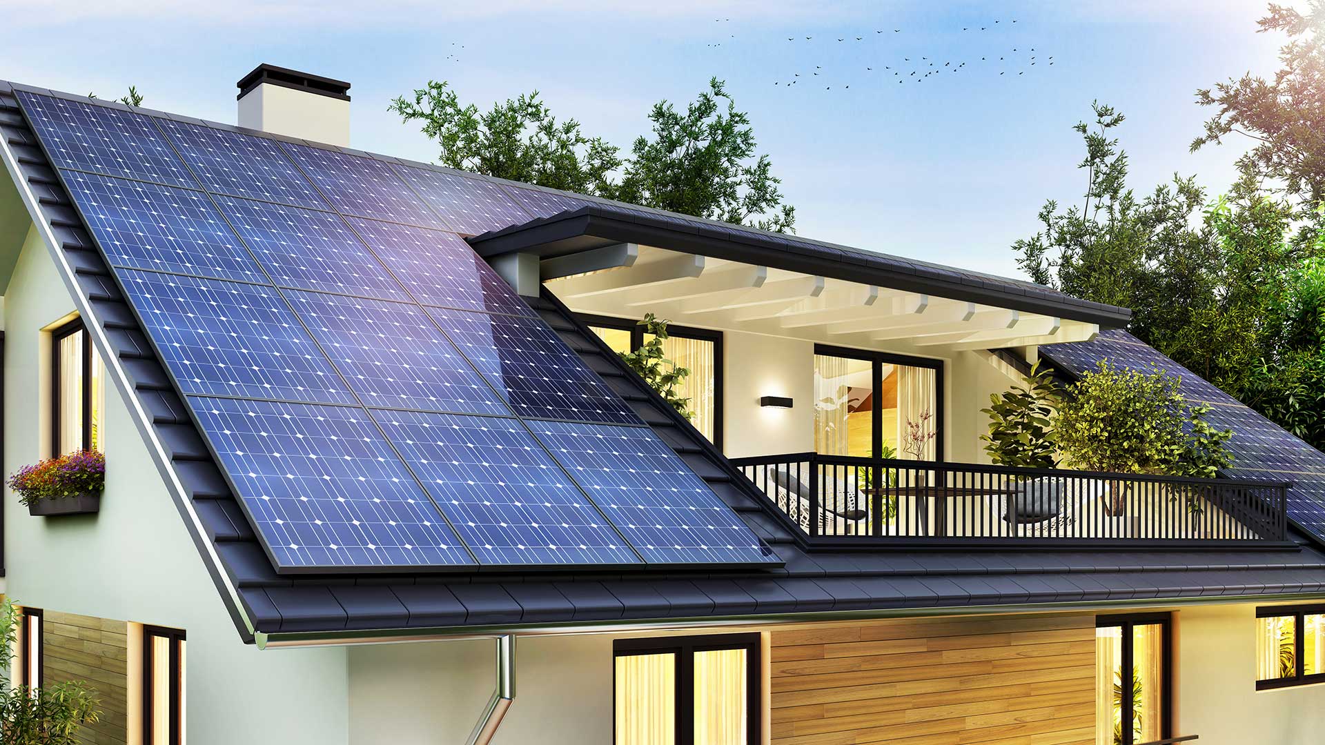 Solar panels on two-story home