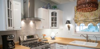 Chimney-style range hood in a modern California kitchen