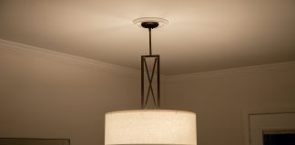 Mid-century modern light fixture with a ceiling medallion