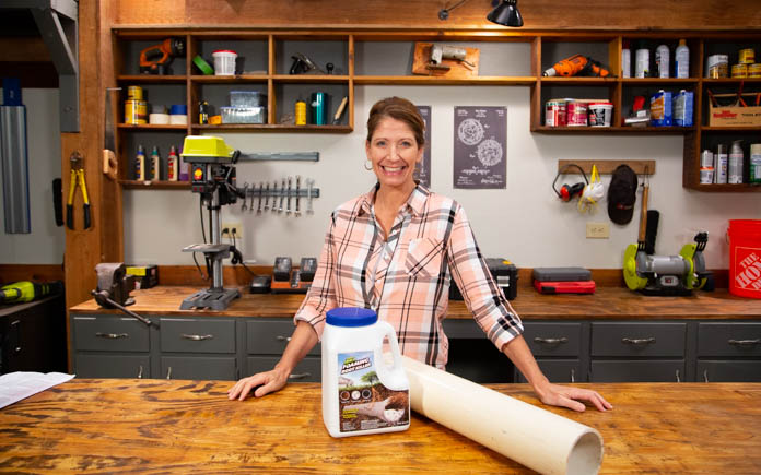Jodi Marks, with Green Gobbler drain and pipe cleaner, in Today's Homeowner's Best New Products segment