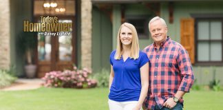“Today’s Homeowner” hosts Danny Lipford and Chelsea Lipford Wolf, standing in front of a house