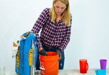 “Today’s Homeowner” host Chelsea Lipford Wolf mixes concrete on a table