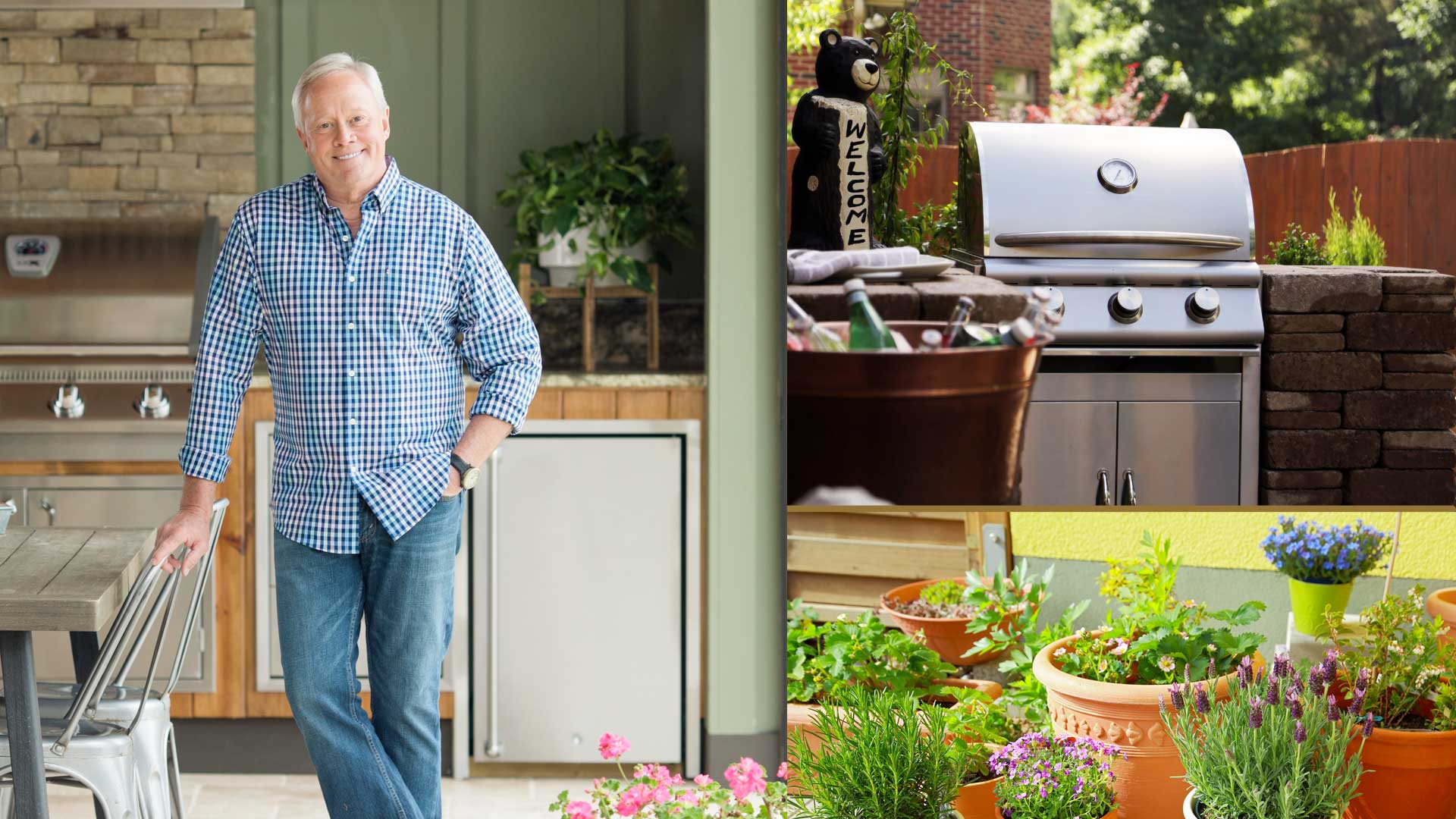 Today's Homeowner host Danny Lipford, seen with a barbecue grill and potted flowers