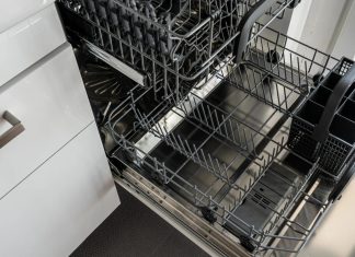 Open dishwasher in kitchen