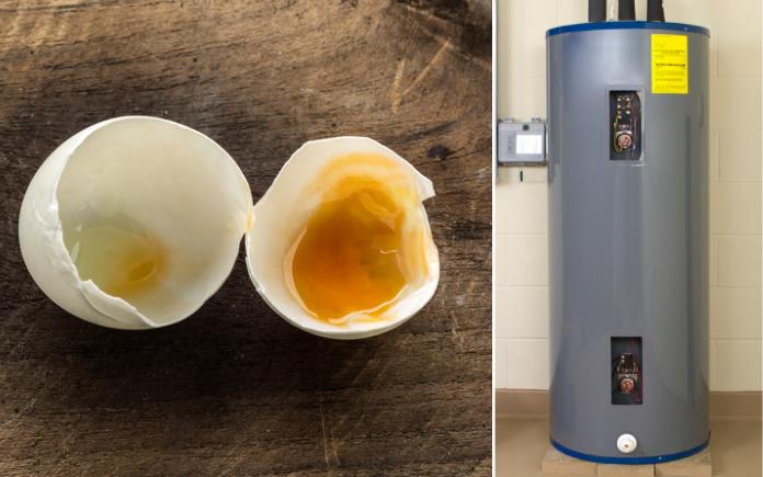 Rotten eggs seen beside a water heater
